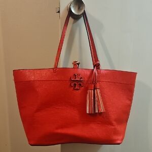 Tory Burch Red Leather Tote Bag